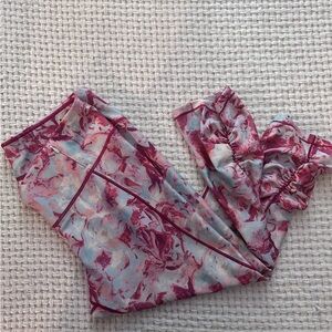 Pink and Blue Cropped Pants with Artistic Pattern